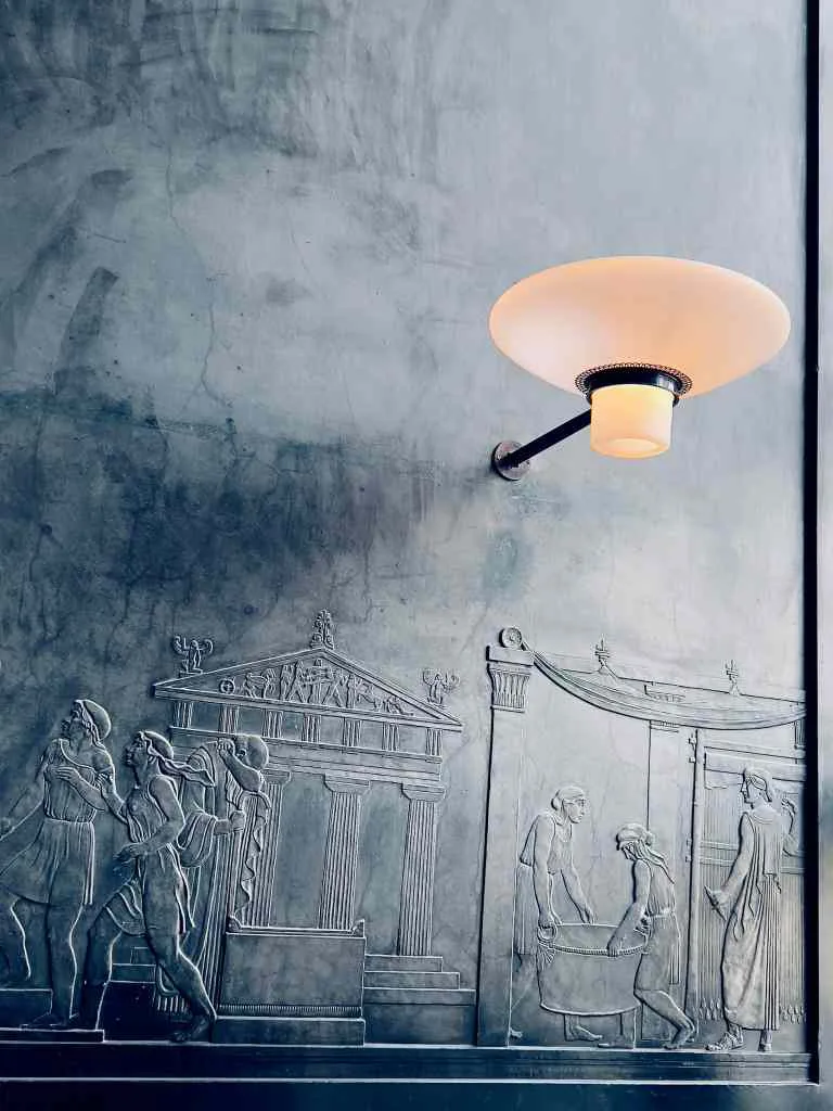 Interior design with ancient theme influences on walls