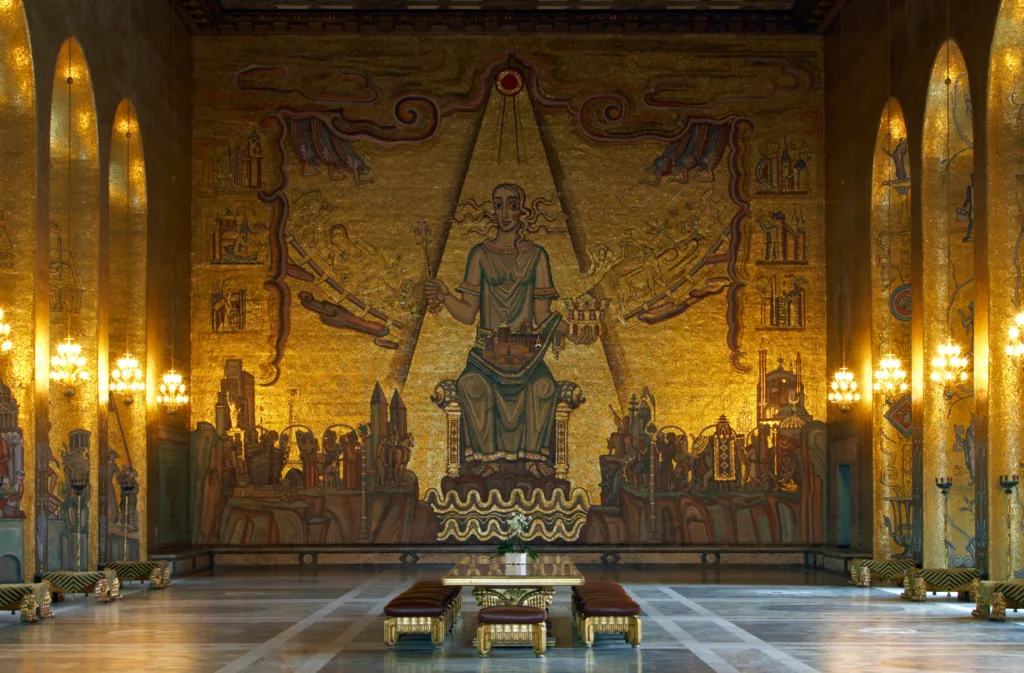 Golden hall at Swedish Grace architectural masterpiece Stockholm City Hall